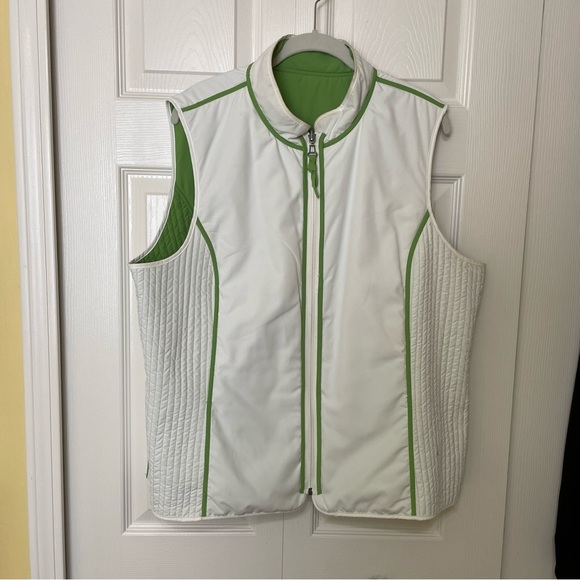 Coldwater Creek Green and White Reversible Sleeveless Vest - Picture 3 of 10